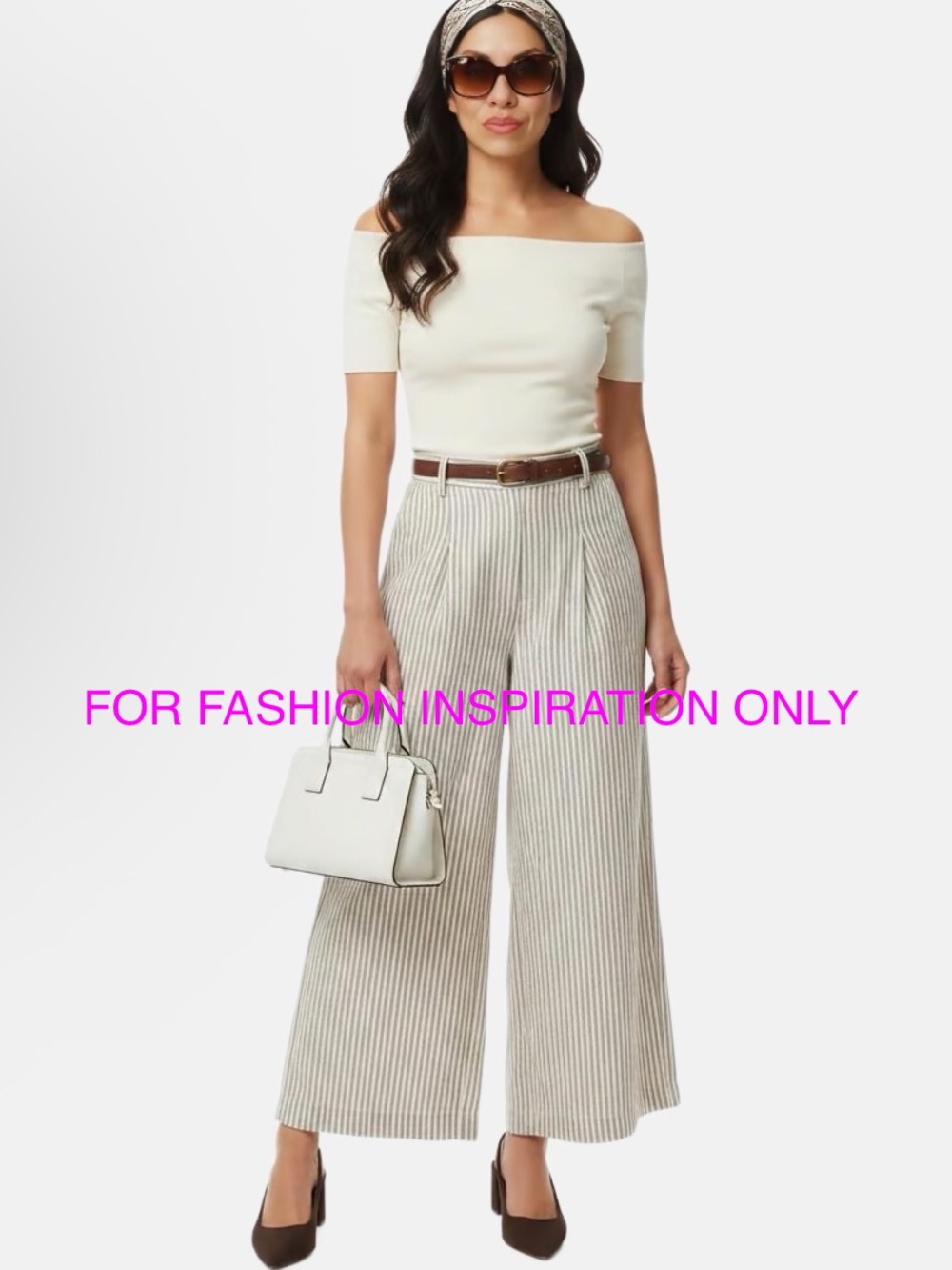Striped Wide Leg Pants Womens 3/4 Beige Cream Linen Mid-rise Chic Y2K XOXO